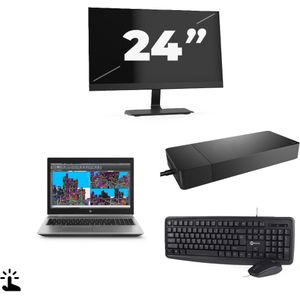 HP ZBook 15 G5 - Intel Core i7-8e Generatie - 15 inch - Touch - 16GB RAM - 256GB SSD - Windows 11 Home + 1x 24 inch Monitor Nette Staat