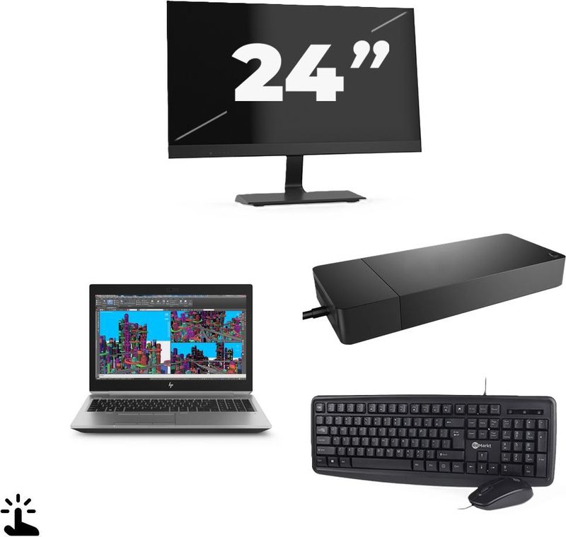 HP ZBook 15 G5 - Intel Core i7-8e Generatie - 15 inch - Touch - 16GB RAM - 256GB SSD - Windows 11 Home + 1x 24 inch Monitor Nette Staat