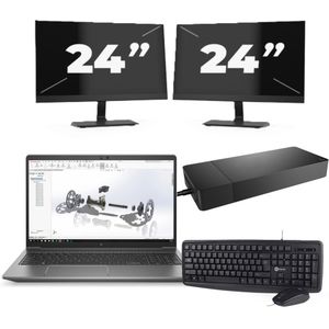 HP ZBook Power G8 - Intel Core i7-11e Generatie - 15 inch - 16GB RAM - 256GB SSD - Windows 11 + 2x 24 inch Monitor Nette Staat