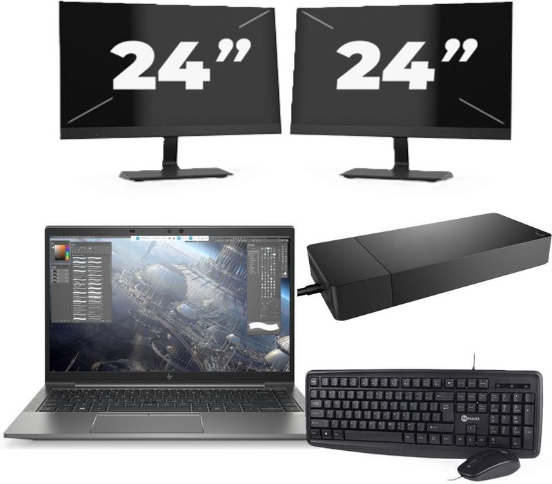HP ZBook Firefly 14 G8 - Intel Core i7-11e Generatie - 14 inch - 16GB RAM - 256GB SSD - Windows 11 Home + 2x 24 inch Monitor Zichtbare schade