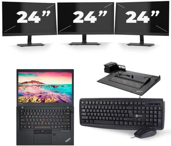 Lenovo ThinkPad T470s - Intel Core i7-7e Generatie - 14 inch - 16GB RAM - 512GB SSD - Windows 11 + 3x 24 inch Monitor Nette Staat
