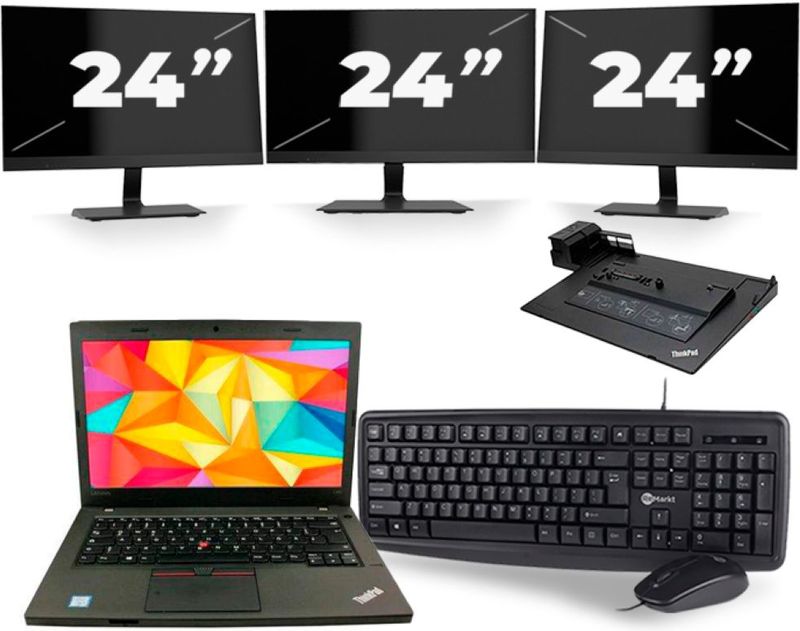 Lenovo ThinkPad L470 - Intel Core i3-7e Generatie - 14 inch - 8GB RAM - 256GB SSD - Windows 11 + 3x 24 inch Monitor Zichtbare schade