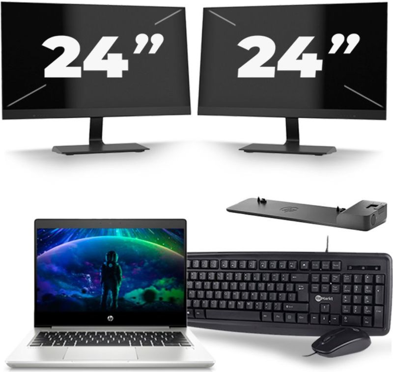 HP ProBook 430 G6 - Intel Core i5-8e Generatie - 13 inch - 16GB RAM - 256GB SSD - Windows 11 + 2x 24 inch Monitor Zichtbaar gebruikt