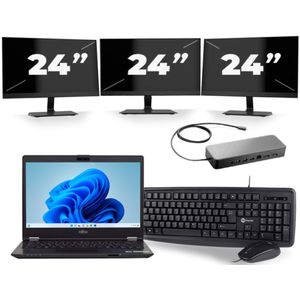 Fujitsu LifeBook U749 - Intel Core i5-8e Generatie - 14 inch - 16GB RAM - 256GB SSD - Windows 11 + 3x 24 inch Monitor Zichtbare schade