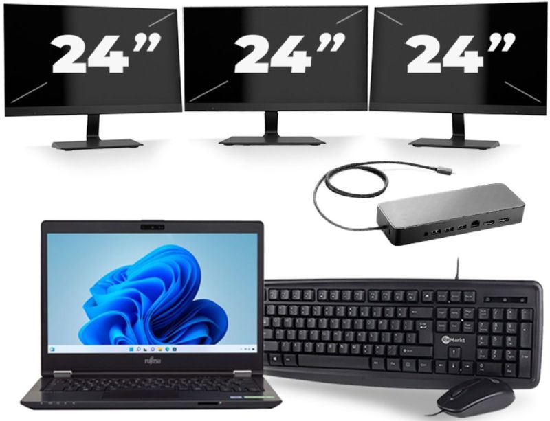 Fujitsu LifeBook U749 - Intel Core i5-8e Generatie - 14 inch - 16GB RAM - 256GB SSD - Windows 11 + 3x 24 inch Monitor Zichtbare schade