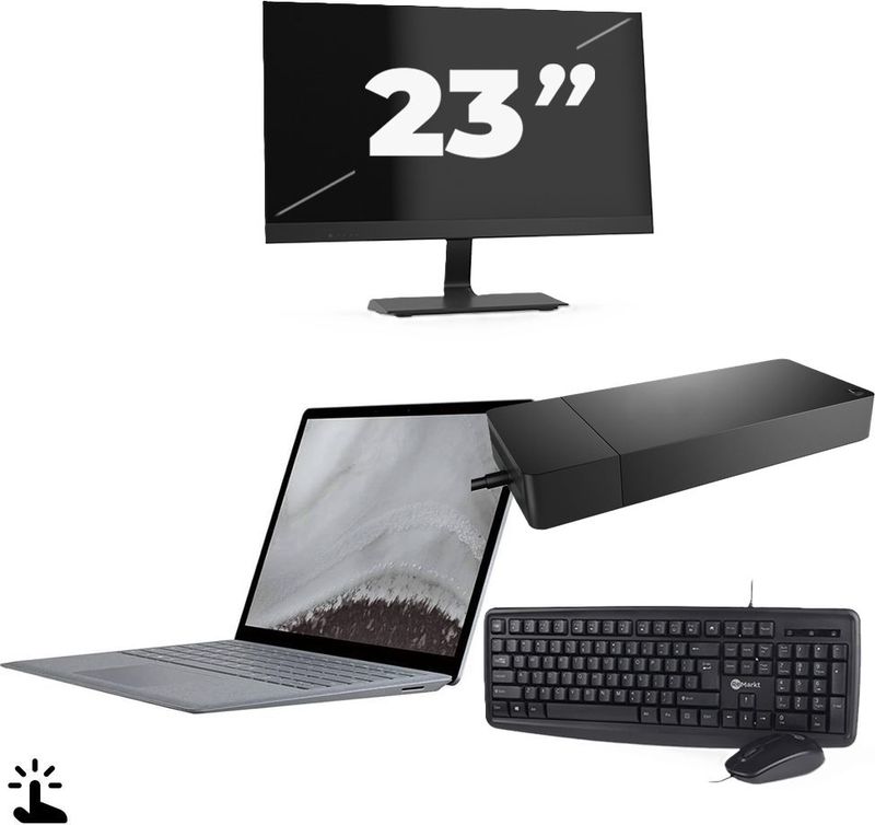 Microsoft Surface Laptop 2 - Intel Core i7-8e Generatie - 12 inch - Touch - 8GB RAM - 256GB SSD - Windows 11 Home + 1x 23 inch Monitor Zichtbaar gebruikt