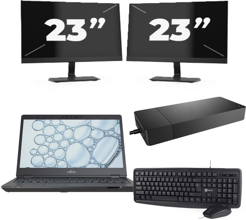 Fujitsu Lifebook U7310 - Intel Core i5-10e Generatie - 13 inch - 8GB RAM - 256GB SSD - Windows 11 Home + 2x 23 inch Monitor Zichtbaar gebruikt