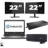 HP ProBook 650 G2 - Intel Core i5-6e Generatie - 15 inch - Touch - 8GB RAM - 256GB SSD - Windows 11 Home + 2x 22 inch Monitor Zichtbaar gebruikt