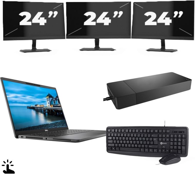 Dell Latitude 7420 - Intel Core i7-11e Generatie - 14 inch - Touch - 32GB RAM - 256GB SSD - Windows 11 Home + 3x 24 inch Monitor Nette Staat