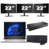 HP EliteBook 830 G9 - Intel Core i7-12e Generatie - 13 inch - 16GB RAM - 256GB SSD - Windows 11 Home + 3x 22 inch Monitor Zichtbaar gebruikt