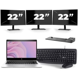 HP EliteBook 840 G6 - Intel Core i7-8e Generatie - 14 inch - 16GB RAM - 256GB SSD - Windows 11 + 3x 22 inch Monitor Nette Staat