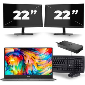 Dell XPS 13 9360 - Intel Core i5-7e Generatie - 13 inch - 8GB RAM - 256GB SSD - Windows 11 Home + 2x 22 inch Monitor Zichtbare schade