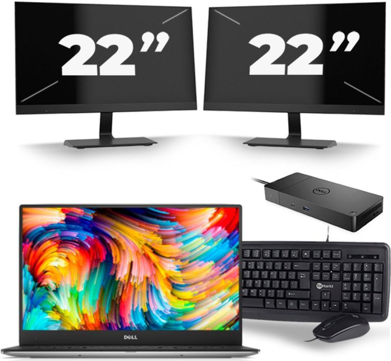 Dell XPS 13 9360 - Intel Core i5-7e Generatie - 13 inch - 8GB RAM - 256GB SSD - Windows 11 Home + 2x 22 inch Monitor Zichtbare schade