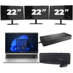 HP ProBook 440 G10 - Intel Core i3-13e Generatie - 14 inch - 16GB RAM - 256GB SSD - Windows 11 Home + 3x 22 inch Monitor Zichtbare schade