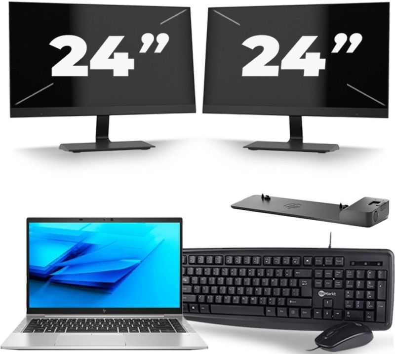 HP EliteBook 840 G7 - Intel Core i7-10e Generatie - 14 inch - 16GB RAM - 256GB SSD - Windows 11 + 2x 24 inch Monitor Nette Staat