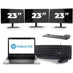 HP ProBook 450 G2 - Intel Core i3-4e Generatie - 15 inch - 8GB RAM - 256GB SSD - Windows 11 + 3x 23 inch Monitor Nette Staat