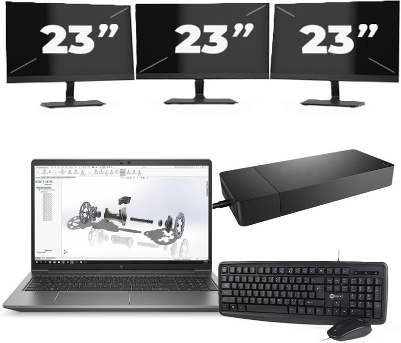 HP ZBook Power G8 - Intel Core i7-11e Generatie - 15 inch - 16GB RAM - 256GB SSD - Windows 11 + 3x 23 inch Monitor Zichtbaar gebruikt