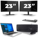 HP EliteBook 845 G7 - AMD Ryzen 3 Pro 4450U - 14 inch - 16GB RAM - 256GB SSD - Windows 10 Home + 2x 23 inch Monitor Zichtbaar gebruikt