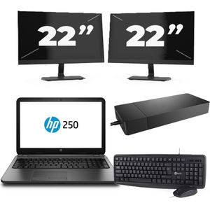 HP 250 G3 - Intel Core i3-4e Generatie - 15 inch - 8GB RAM - 256GB SSD - Windows 11 Home + 2x 22 inch Monitor Zichtbaar gebruikt