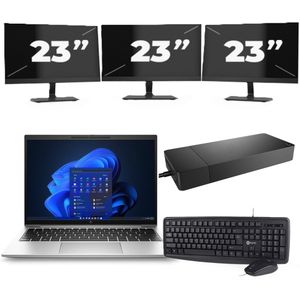 HP EliteBook 830 G9 - Intel Core i7-12e Generatie - 13 inch - 16GB RAM - 256GB SSD - Windows 11 Home + 3x 23 inch Monitor Zichtbaar gebruikt
