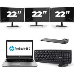 HP ProBook 650 G3 - Intel Core i7-7e Generatie - 15 inch - 16GB RAM - 256GB SSD - Windows 11 + 3x 22 inch Monitor Nette Staat