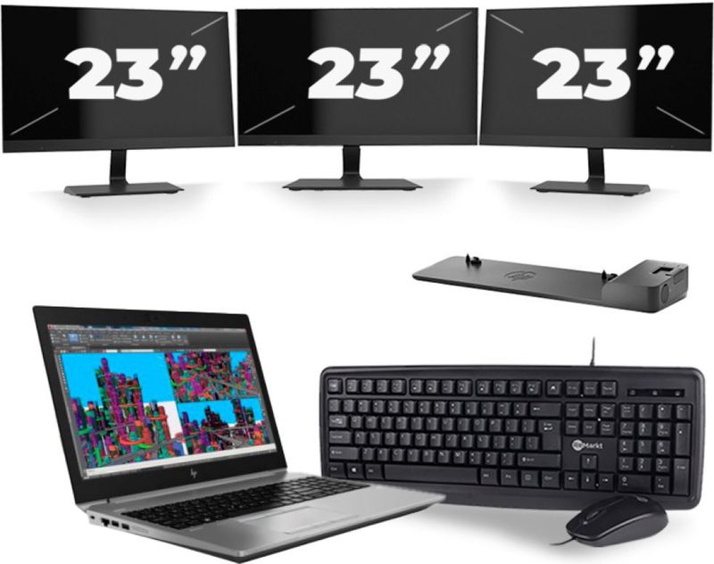 HP ZBook 15 G5 - Intel Core i7-8e Generatie - 15 inch - 16GB RAM - 256GB SSD - Windows 11 + 3x 23 inch Monitor Nette Staat