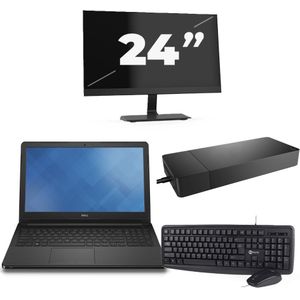 Dell Vostro 15-3568 - Intel Core i3-7e Generatie - 15 inch - 8GB RAM - 256GB SSD - Windows 11 Home + 1x 24 inch Monitor Zichtbare schade