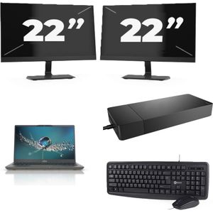 Fujitsu Lifebook U7411 - Intel Core i7-11e Generatie - 14 inch - 16GB RAM - 256GB SSD - Windows 11 Home + 2x 22 inch Monitor Nette Staat