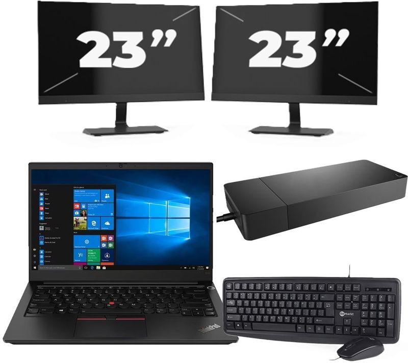 Lenovo ThinkPad E14 Gen 3 - AMD Ryzen 3 5300U - 14 inch - 16GB RAM - 256GB SSD - Windows 11 Home + 2x 23 inch Monitor Nette Staat