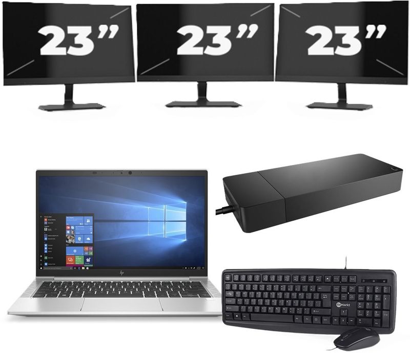 HP EliteBook 830 G7 - Intel Core i7-10e Generatie - 13 inch - 16GB RAM - 256GB SSD - Windows 11 + 3x 23 inch Monitor Zichtbaar gebruikt