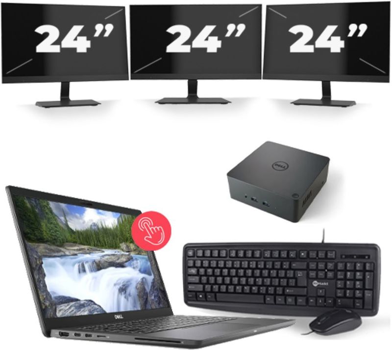 Dell Latitude 7310 - Intel Core i5-10e Generatie - 13 inch - 8GB RAM - 256GB SSD - Windows 11 Home + 3x 24 inch Monitor Nette Staat