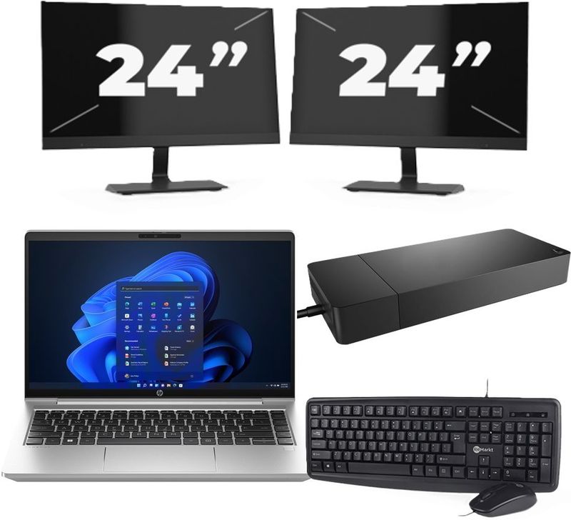 HP ProBook 440 G10 - Intel Core i3-13e Generatie - 14 inch - 16GB RAM - 256GB SSD - Windows 11 Home + 2x 24 inch Monitor Zichtbare schade