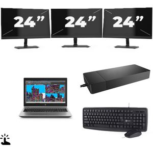 HP ZBook 15 G5 - Intel Core i7-8e Generatie - 15 inch - Touch - 16GB RAM - 256GB SSD - Windows 11 Home + 3x 24 inch Monitor Nette Staat