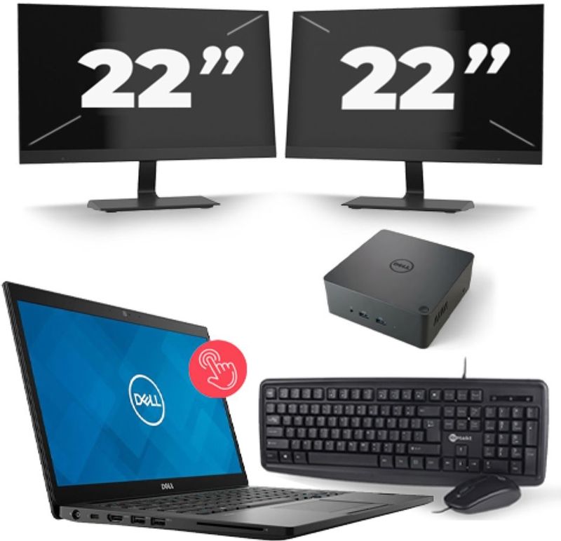 Dell Latitude 7490 - Intel Core i7-8e Generatie - 14 inch - Touch - 16GB RAM - 256GB SSD - Windows 11 + 2x 22 inch Monitor Zichtbaar gebruikt