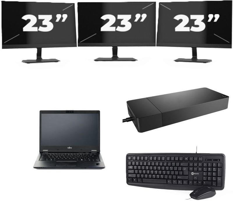 Fujitsu LIFEBOOK E5410 - Intel Core i5-10e Generatie - 14 inch - 16GB RAM - 256GB SSD - Windows 11 Home + 3x 23 inch Monitor Zichtbaar gebruikt