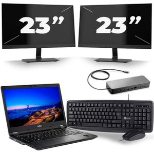 Fujitsu Lifebook E549 - Intel Core i3-8e Generatie - 14 inch - 8GB RAM - 256GB SSD - Windows 11 Home + 2x 23 inch Monitor Nette Staat