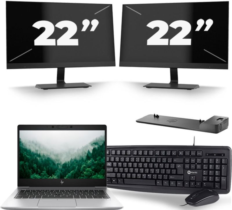 HP EliteBook 830 G6 - Intel Core i5-8e Generatie - 13 inch - 16GB RAM - 256GB SSD - Windows 11 + 2x 22 inch Monitor Zichtbaar gebruikt