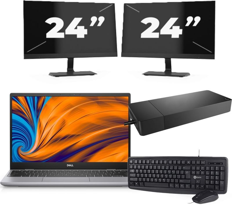 Dell Latitude 3320 - Intel Core i3-11e Generatie - 14 inch - 4GB RAM - 256GB SSD - Windows 11 Home + 2x 24 inch Monitor Nette Staat