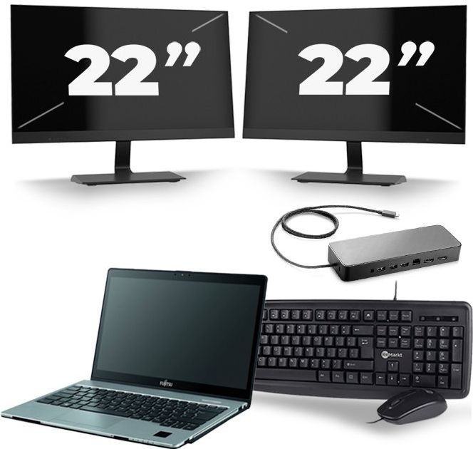 Fujitsu LifeBook S938 - Intel Core i7-8e Generatie - 13 inch - 16GB RAM - 512GB SSD - Windows 11 + 2x 22 inch Monitor Nette Staat