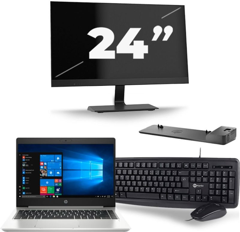 HP ProBook 445 G7 - AMD Ryzen 5 4500U - 14 inch - 8GB RAM - 256GB SSD - Windows 10 + 1x 24 inch Monitor Zichtbaar gebruikt