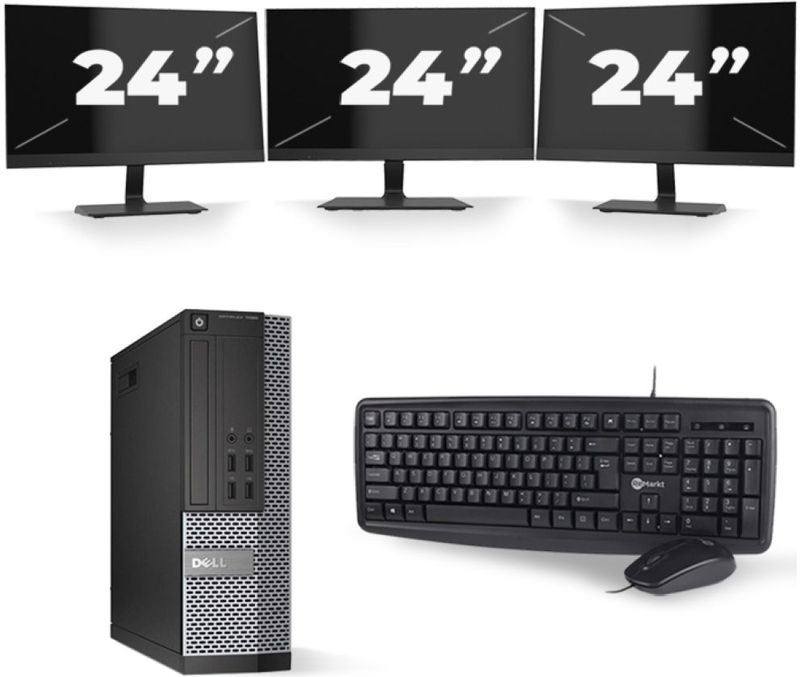 Dell Optiplex 7020 SFF - Intel Core i7-4e Generatie - 16GB RAM - 256GB SSD - Windows 10 + 3x 24 inch Monitor Nette Staat