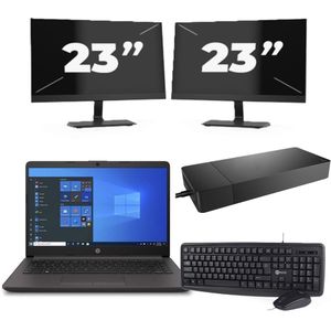 HP 240 G8 - Intel Core i3-10e Generatie - 14 inch - 16GB RAM - 256GB SSD - Windows 11 Home + 2x 23 inch Monitor Nette Staat