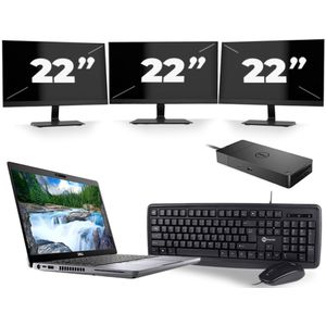 Dell Latitude 5410 - Intel Core i5-10e Generatie - 14 inch - 16GB RAM - 256GB SSD - Windows 11 + 3x 22 inch Monitor Zichtbaar gebruikt