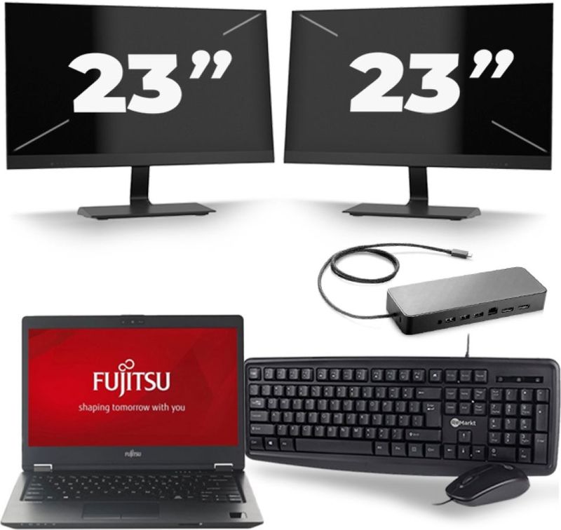 Fujitsu LifeBook U728 - Intel Core i7-8e Generatie - 12 inch - 16GB RAM - 256GB SSD - Windows 11 + 2x 23 inch Monitor Zichtbaar gebruikt