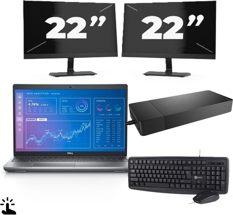 Dell Precision 3571 - Intel Core i5-12e Generatie - 15 inch - Touch - 16GB RAM - 256GB SSD - Windows 11 Home + 2x 22 inch Monitor Zichtbaar gebruikt