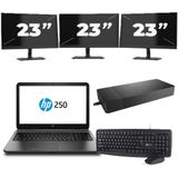 HP 250 G3 - Intel Core i3-4e Generatie - 15 inch - 8GB RAM - 256GB SSD - Windows 11 Home + 3x 23 inch Monitor Zichtbaar gebruikt