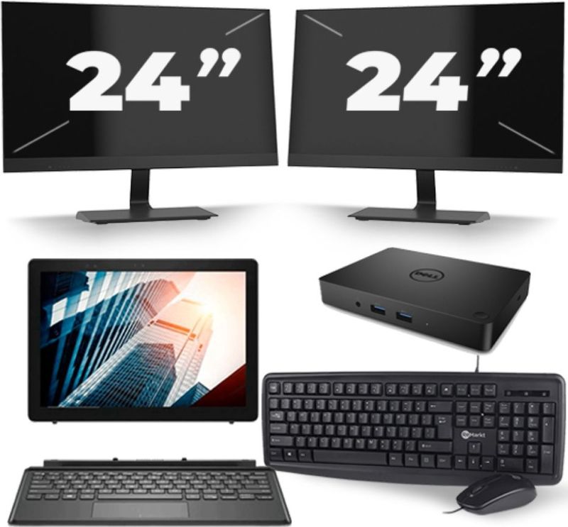 Dell Latitude 5285 - Intel Core i5-7e Generatie - 12 inch - 8GB RAM - 256GB SSD - Windows 11 + 2x 24 inch Monitor Zichtbaar gebruikt