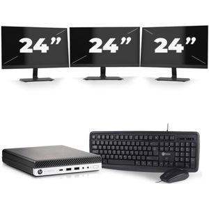 HP EliteDesk 800 G3 USFF - Intel Core i5-6e Generatie - 8GB RAM - 256GB SSD - Windows 11 + 3x 24 inch Monitor Zichtbaar gebruikt