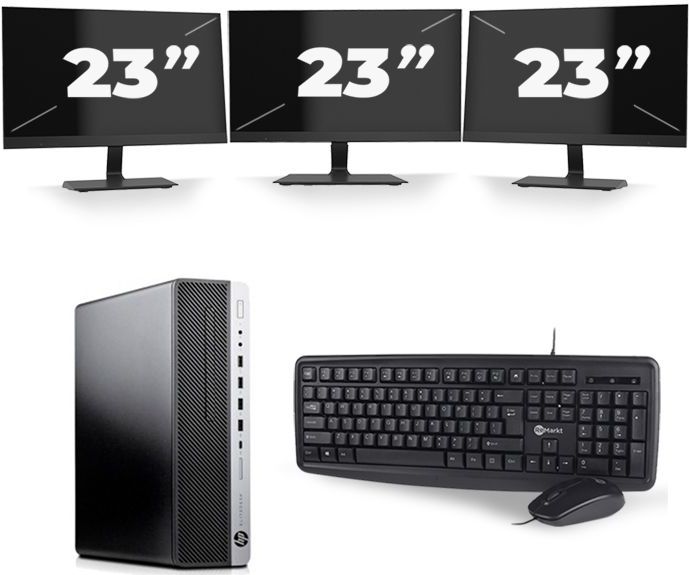 HP EliteDesk 800 G3 SFF - Intel Core i5-6e Generatie - 8GB RAM - 256GB SSD - Windows 11 + 3x 23 inch Monitor Nette Staat