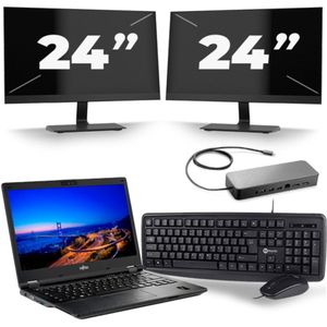 Fujitsu Lifebook E549 - Intel Core i3-8e Generatie - 14 inch - 8GB RAM - 256GB SSD - Windows 11 Home + 2x 24 inch Monitor Zichtbare schade